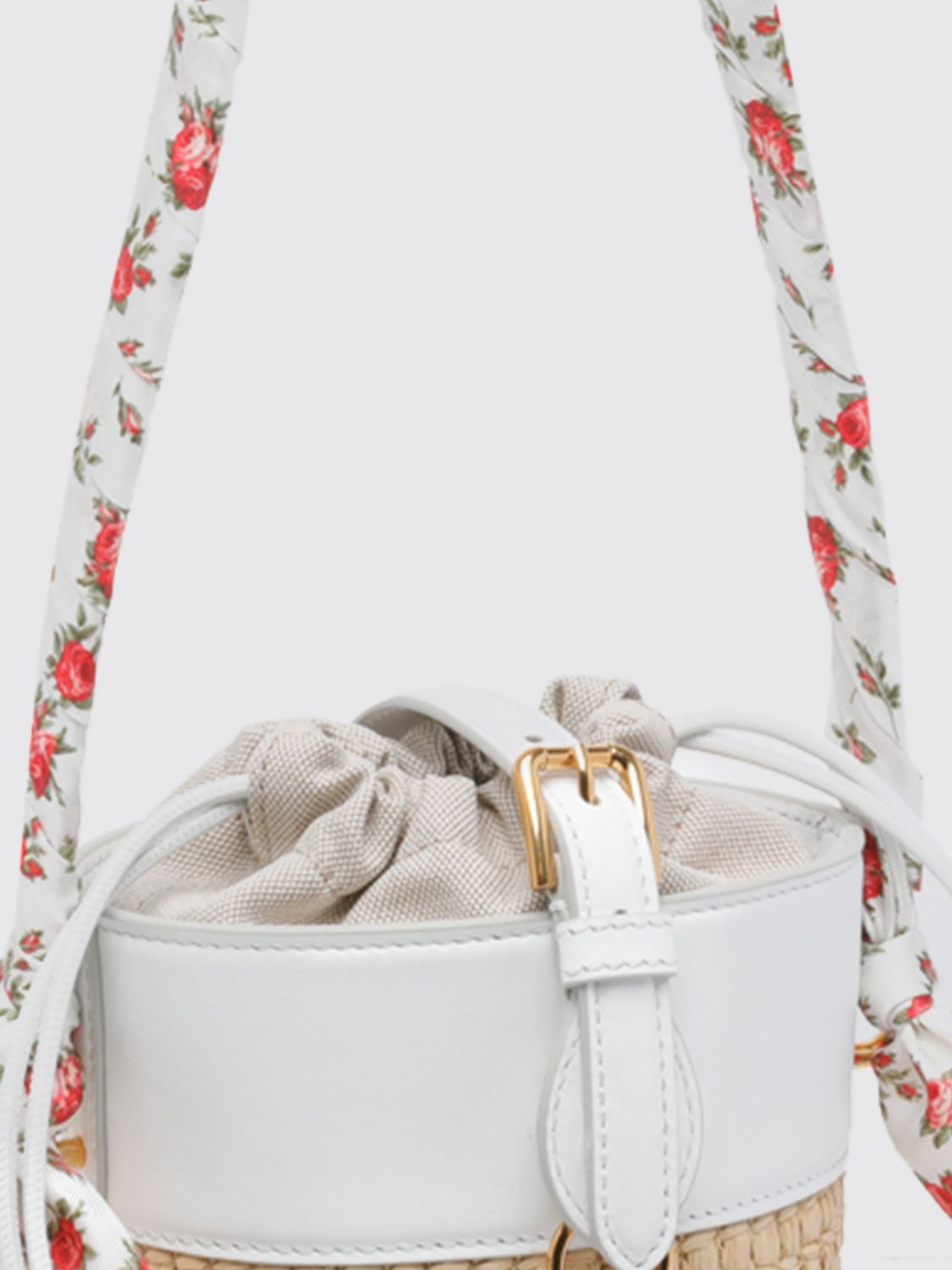 capri raffia and leather bucket bag