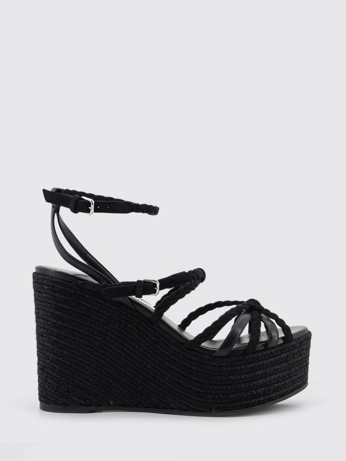 JIMMY CHOO 41 nyra wedge sandal in woven leather and suede