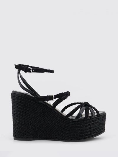 nyra wedge sandal in woven leather and suede