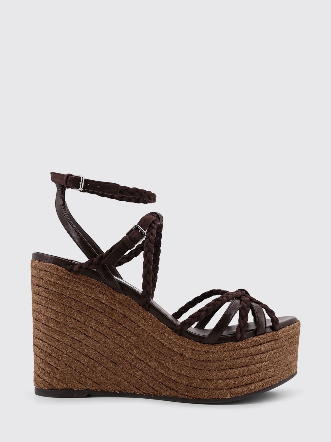 nyra wedge sandal in woven leather and suede