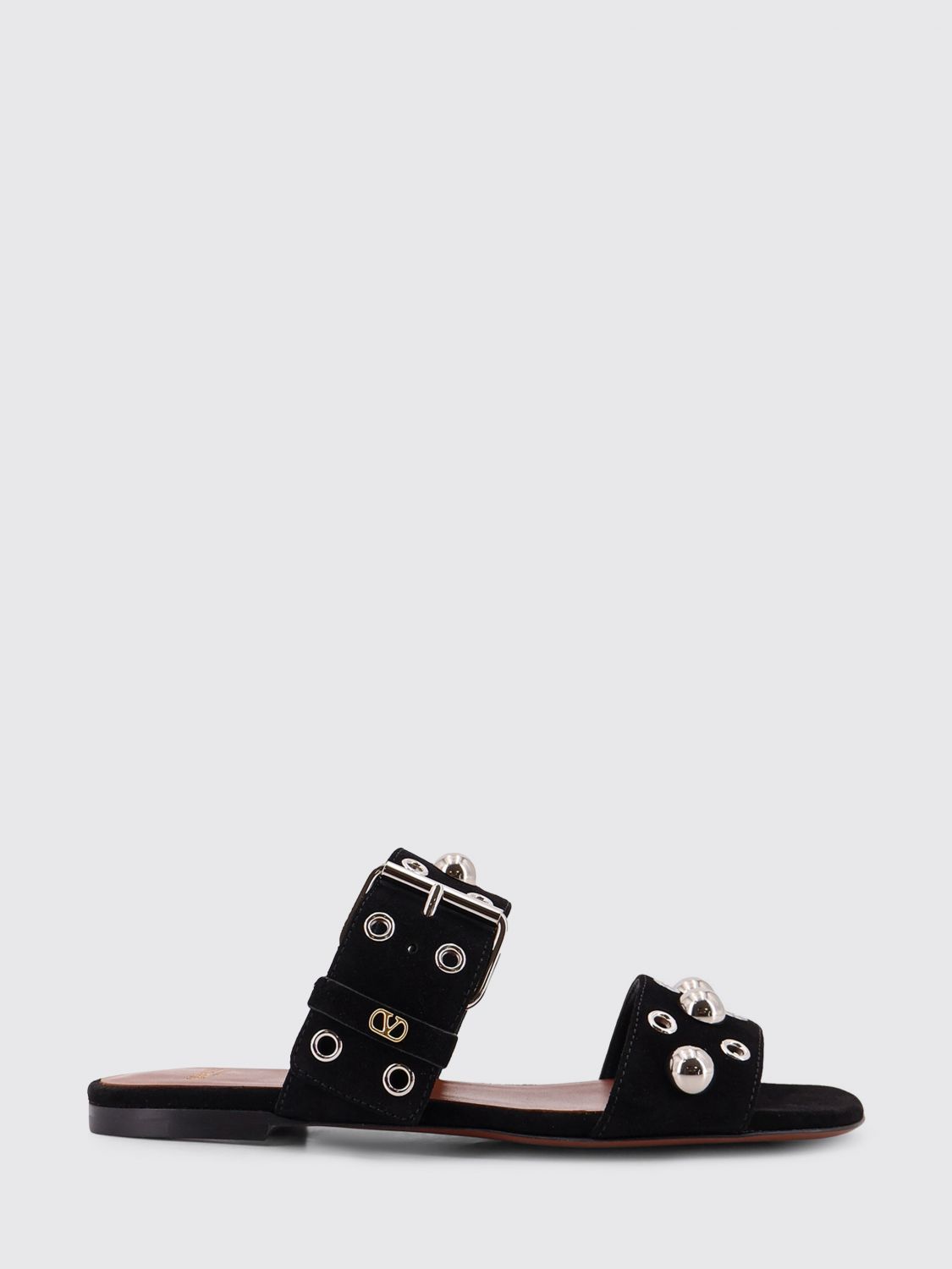 sandal in suede with metallic eyelets