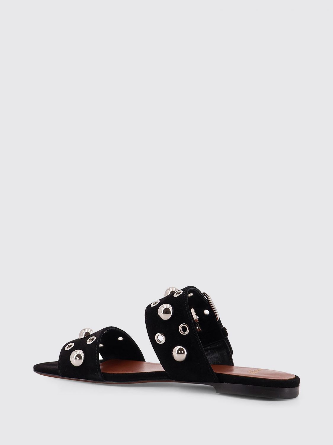 sandal in suede with metallic eyelets