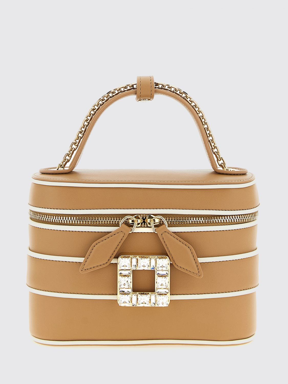 leather vanity bag with jewel buckle