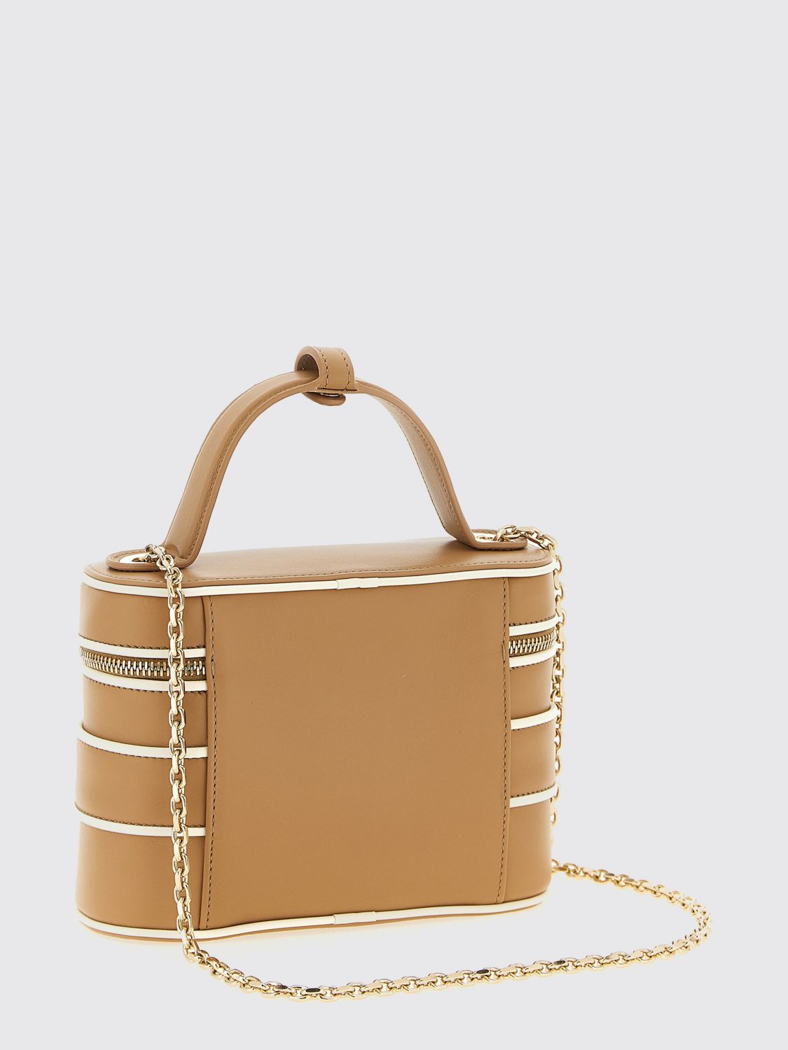 leather vanity bag with jewel buckle