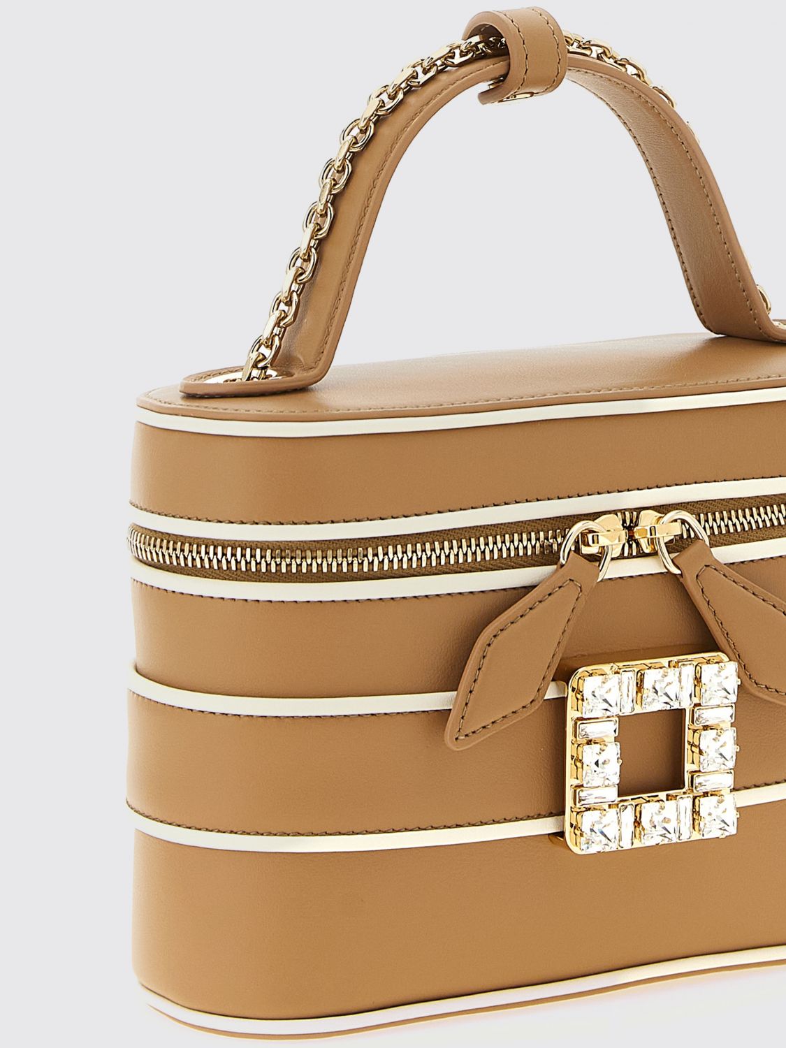leather vanity bag with jewel buckle