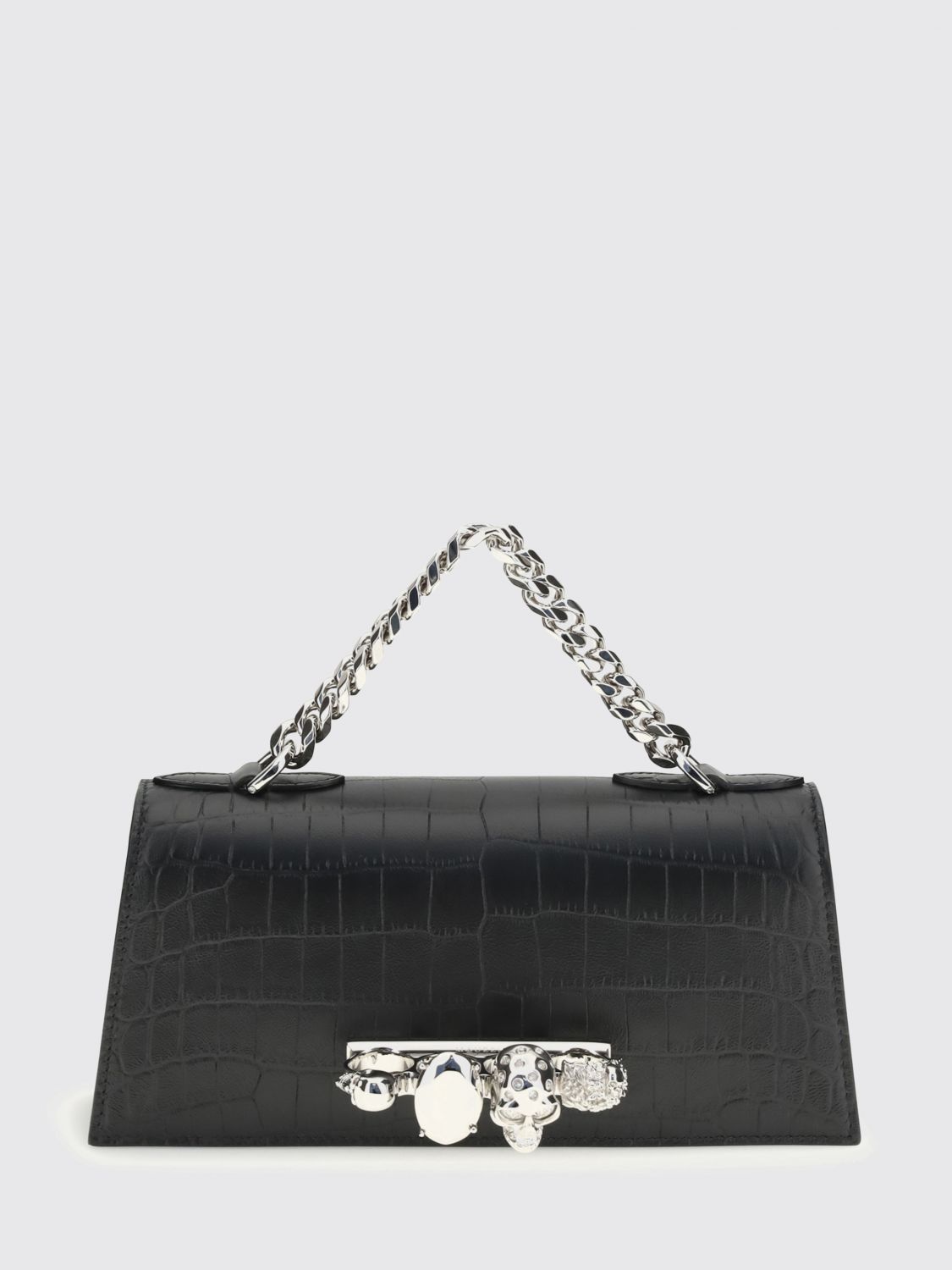 jewelled croc print leather bag