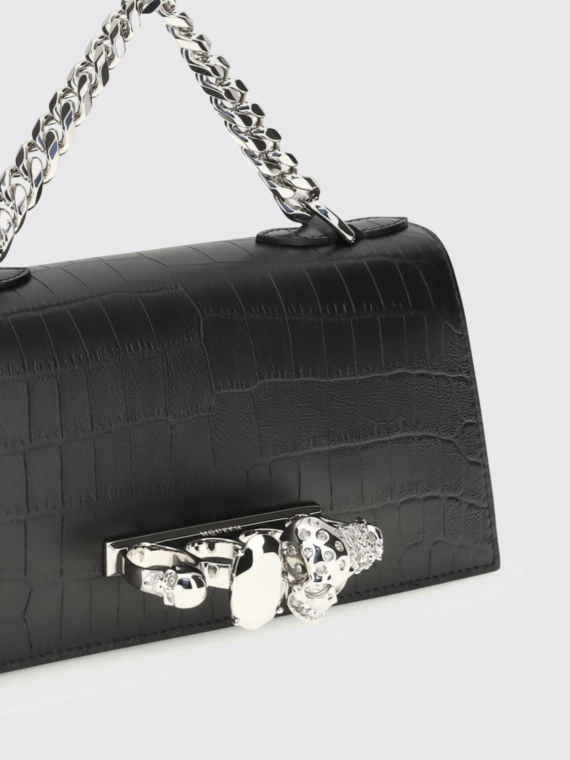 jewelled croc print leather bag