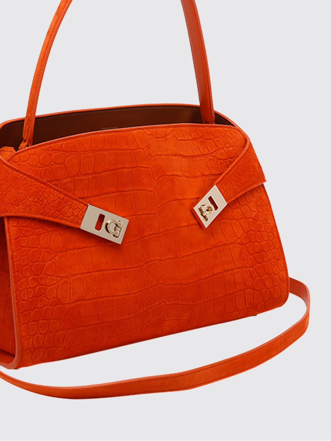 hug m croc print suede bag