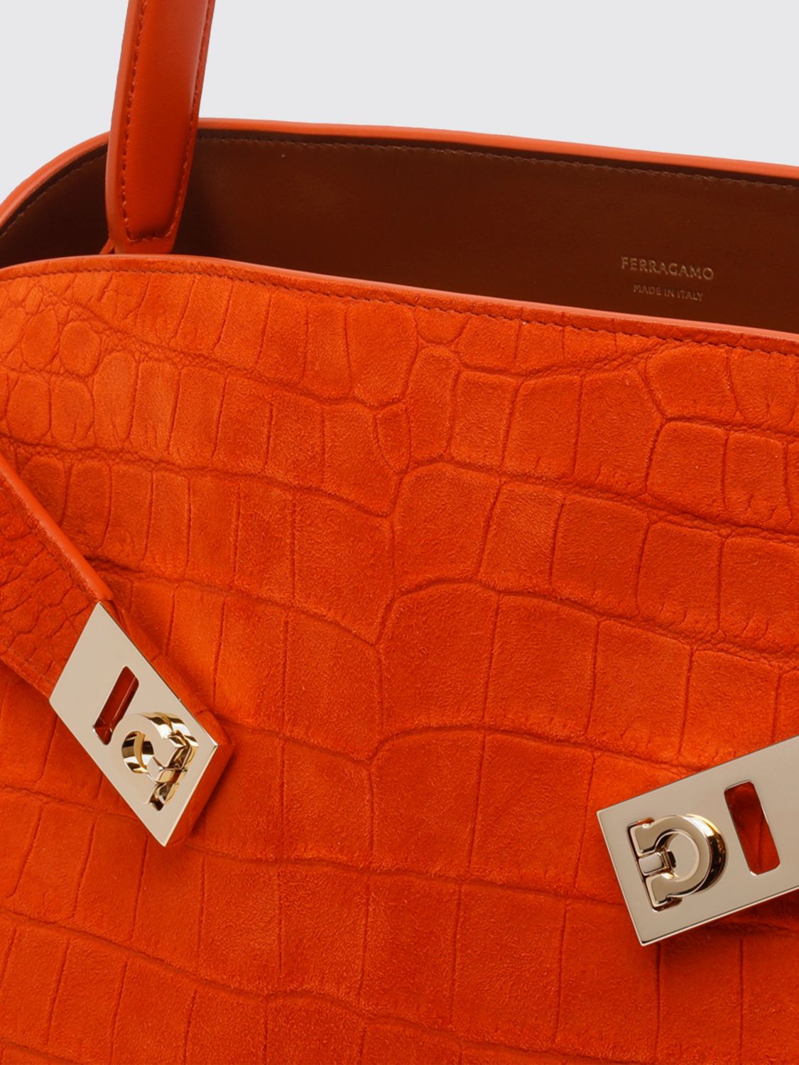 hug m croc print suede bag