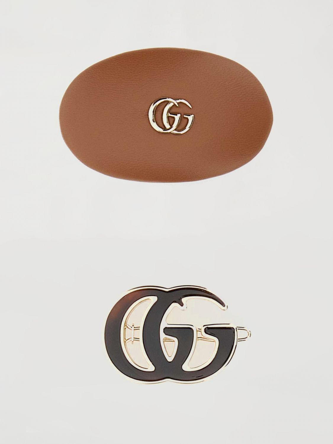 set of 2 metal and leather hair clips