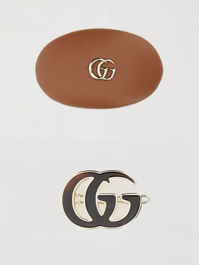 set of 2 metal and leather hair clips