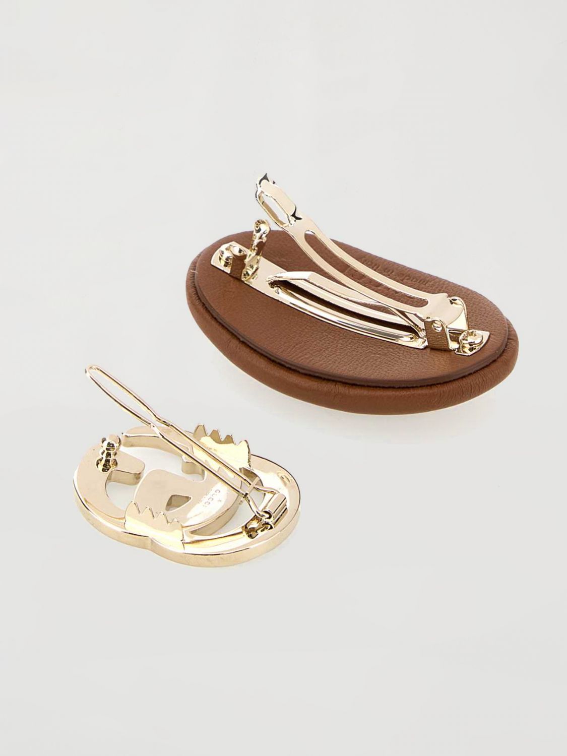 set of 2 metal and leather hair clips