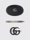 set of 3 metal and leather hair clips
