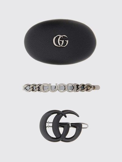set of 3 metal and leather hair clips