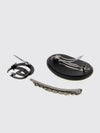 set of 3 metal and leather hair clips