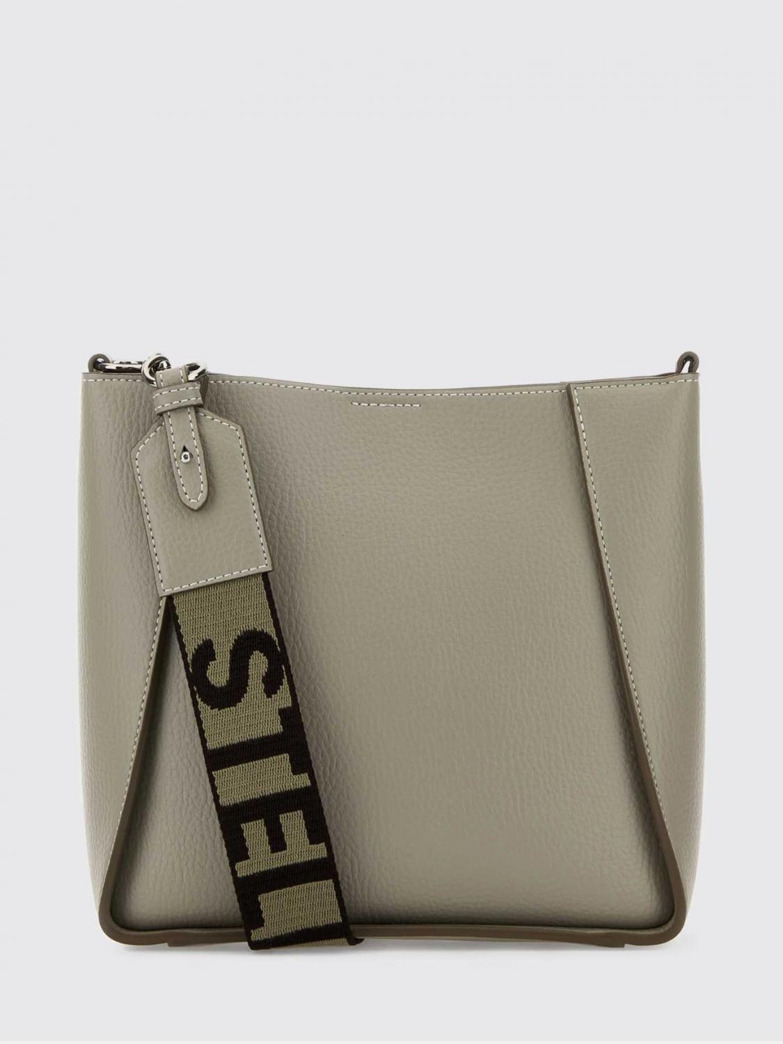 grained faux leather bag with micro brooch logo
