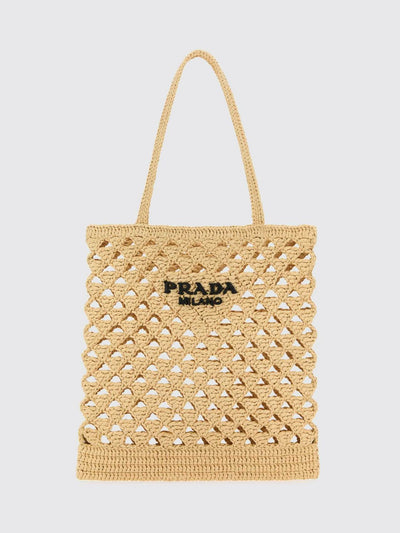 Logo Embroidered Raffia Tote Bag