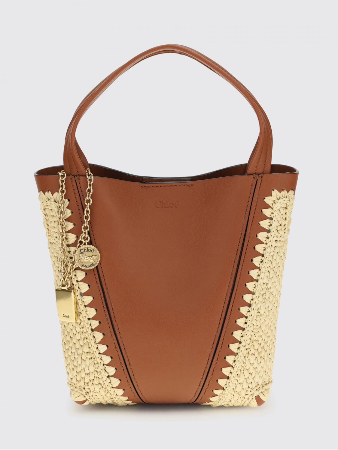 spin bag chloé in leather and crochet raffia