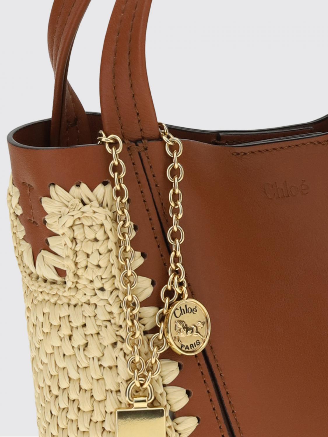 spin bag chloé in leather and crochet raffia
