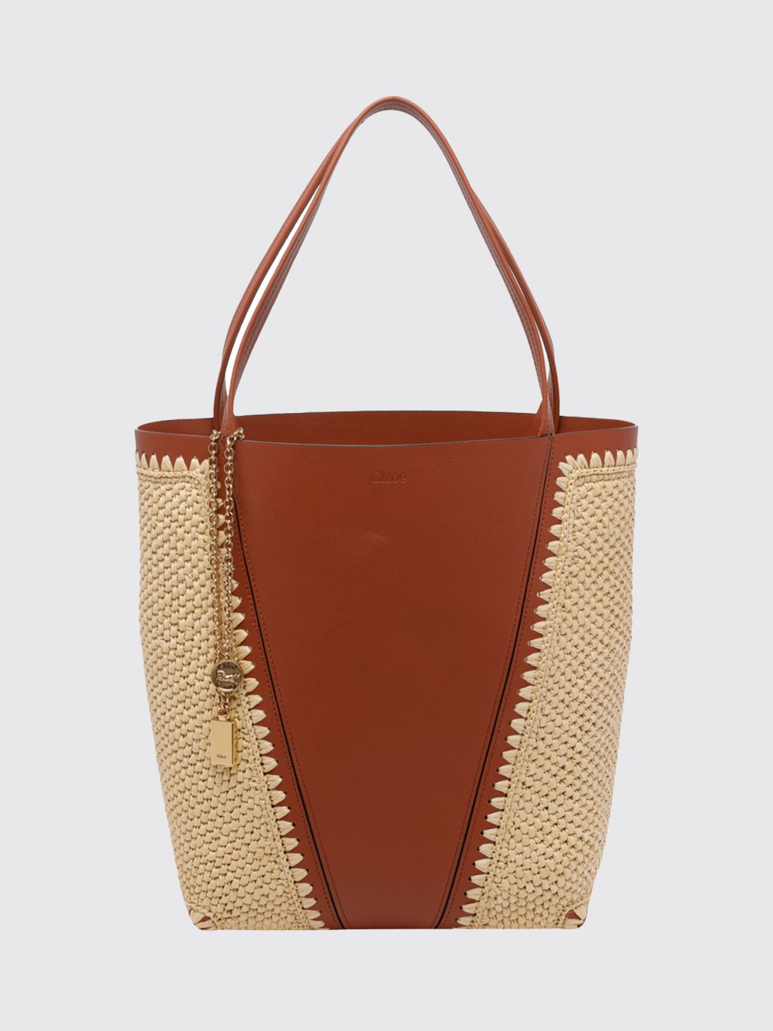 chloé spin bag in crochet raffia and leather
