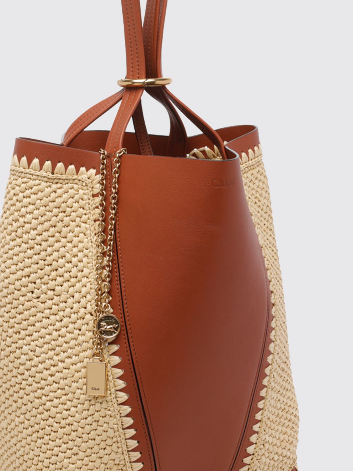 chloé spin bag in crochet raffia and leather