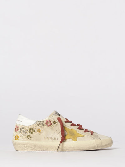 super-star used suede sneakers with embroidered flowers
