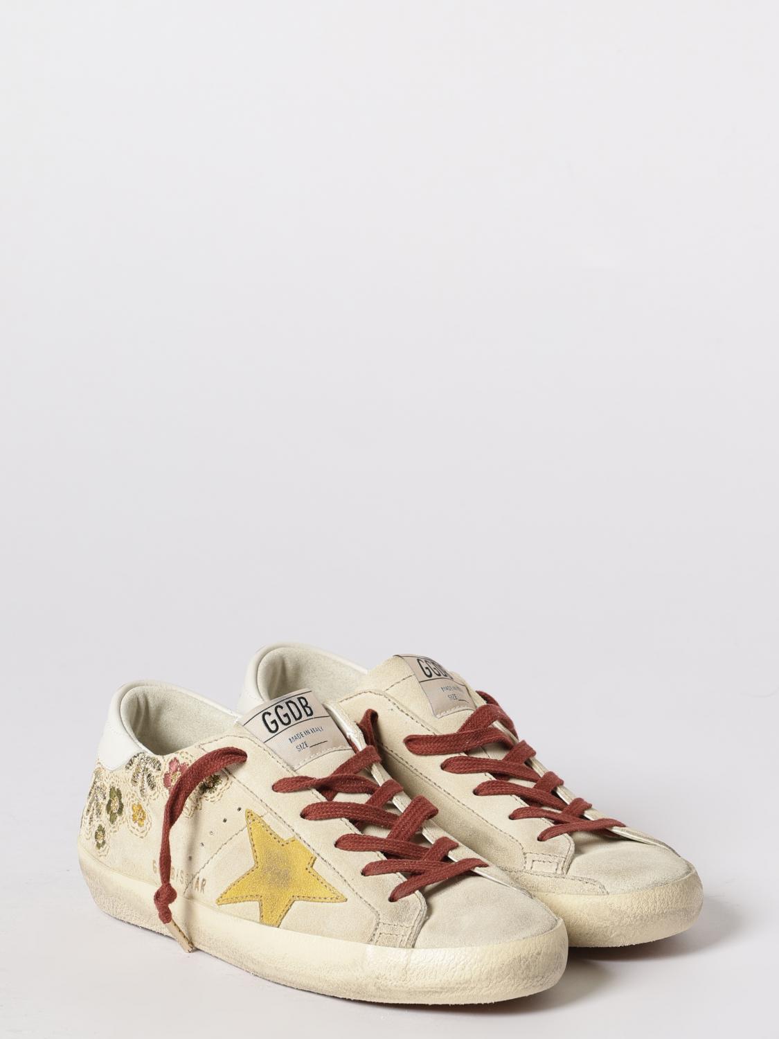 super-star used suede sneakers with embroidered flowers
