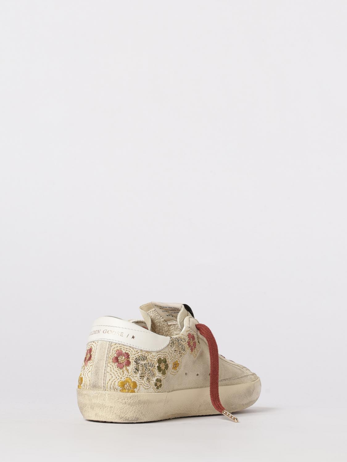 super-star used suede sneakers with embroidered flowers