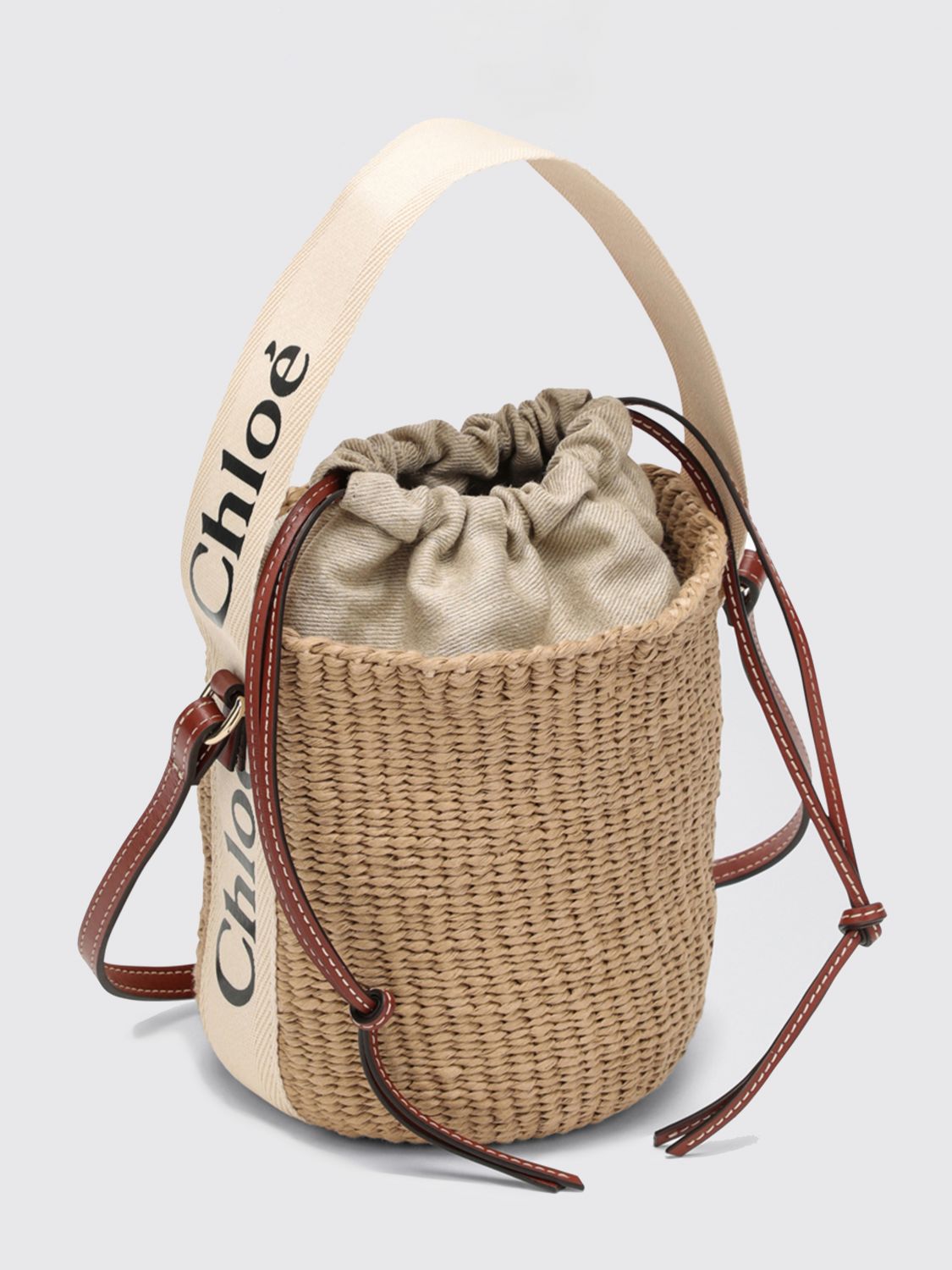woody raffia bucket bag chloé