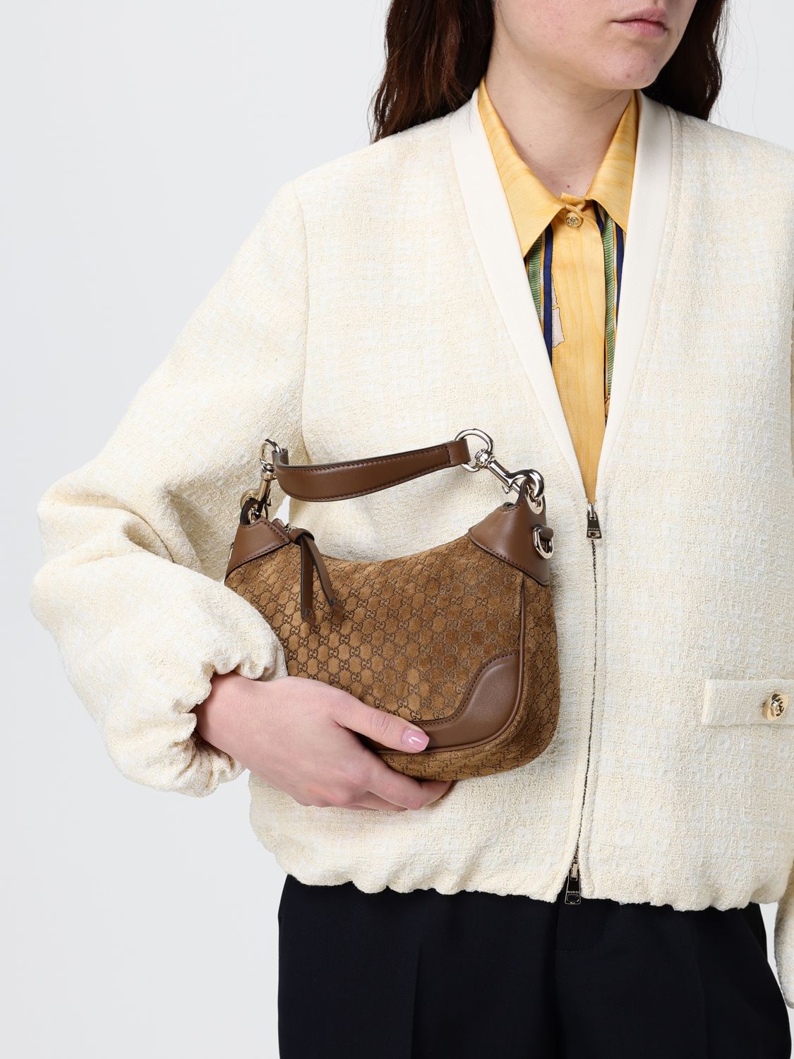 suede bag with embossed gg monogram
