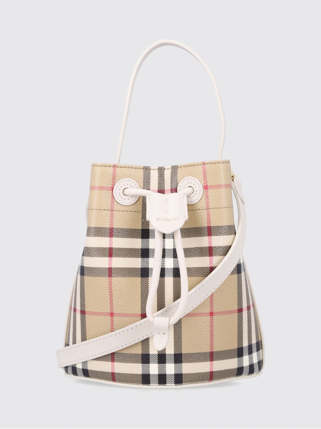 coated cotton bucket bag in vintage check print