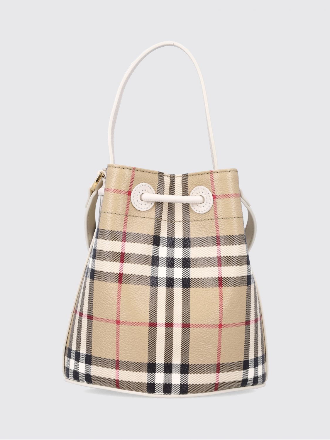 coated cotton bucket bag in vintage check print