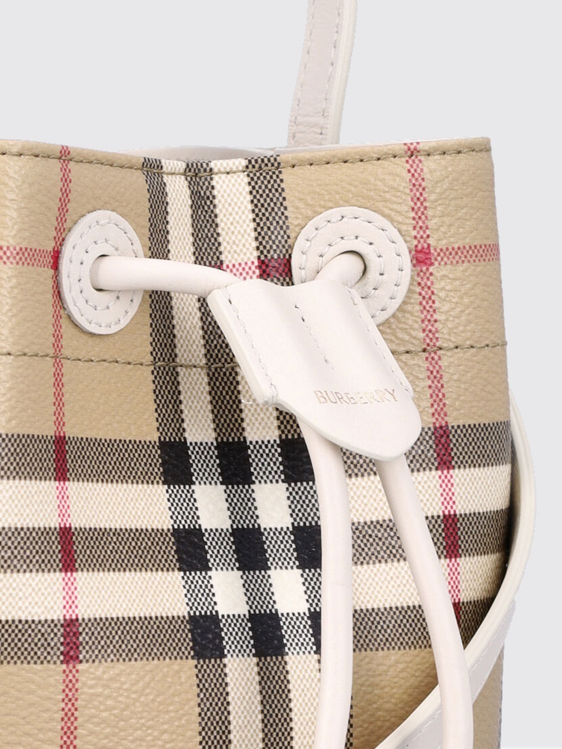 coated cotton bucket bag in vintage check print