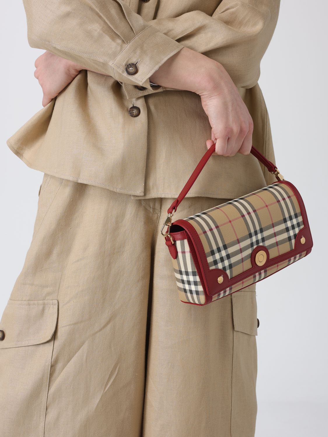 note coated cotton bag with vintage check print