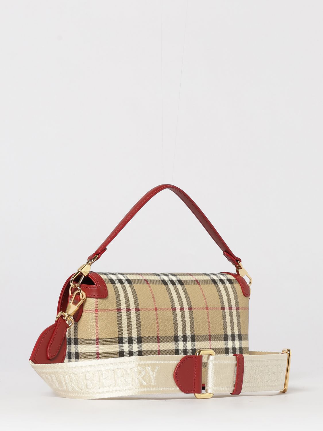 note coated cotton bag with vintage check print