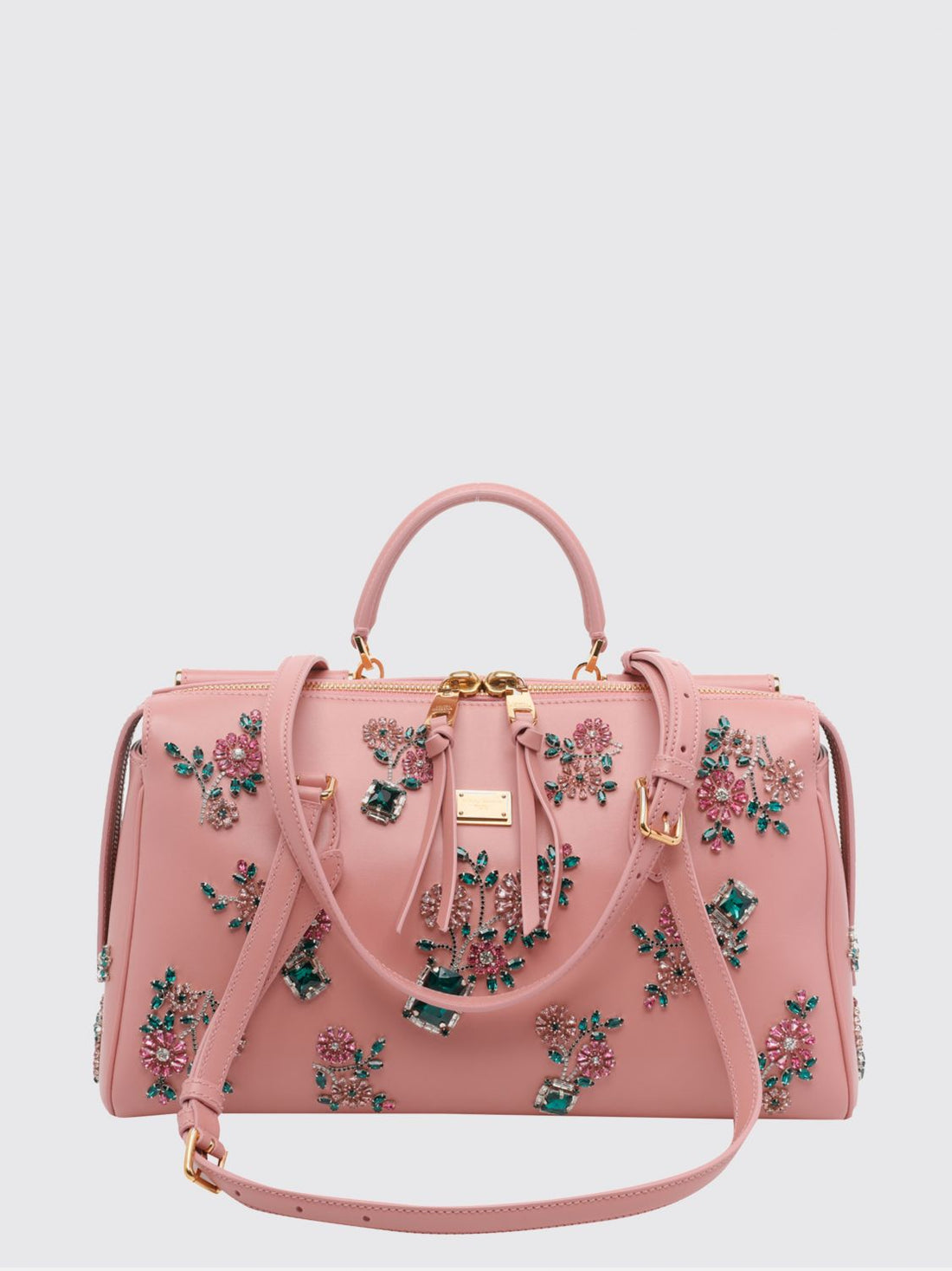 DOLCE &amp; GABBANA OS vittoria embroidered rhinestone leather bag