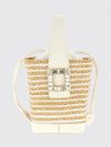 viv' skate raffia and leather bag with jewel buckle