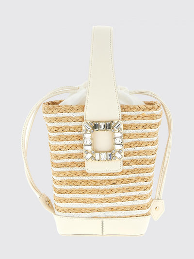 viv' skate raffia and leather bag with jewel buckle