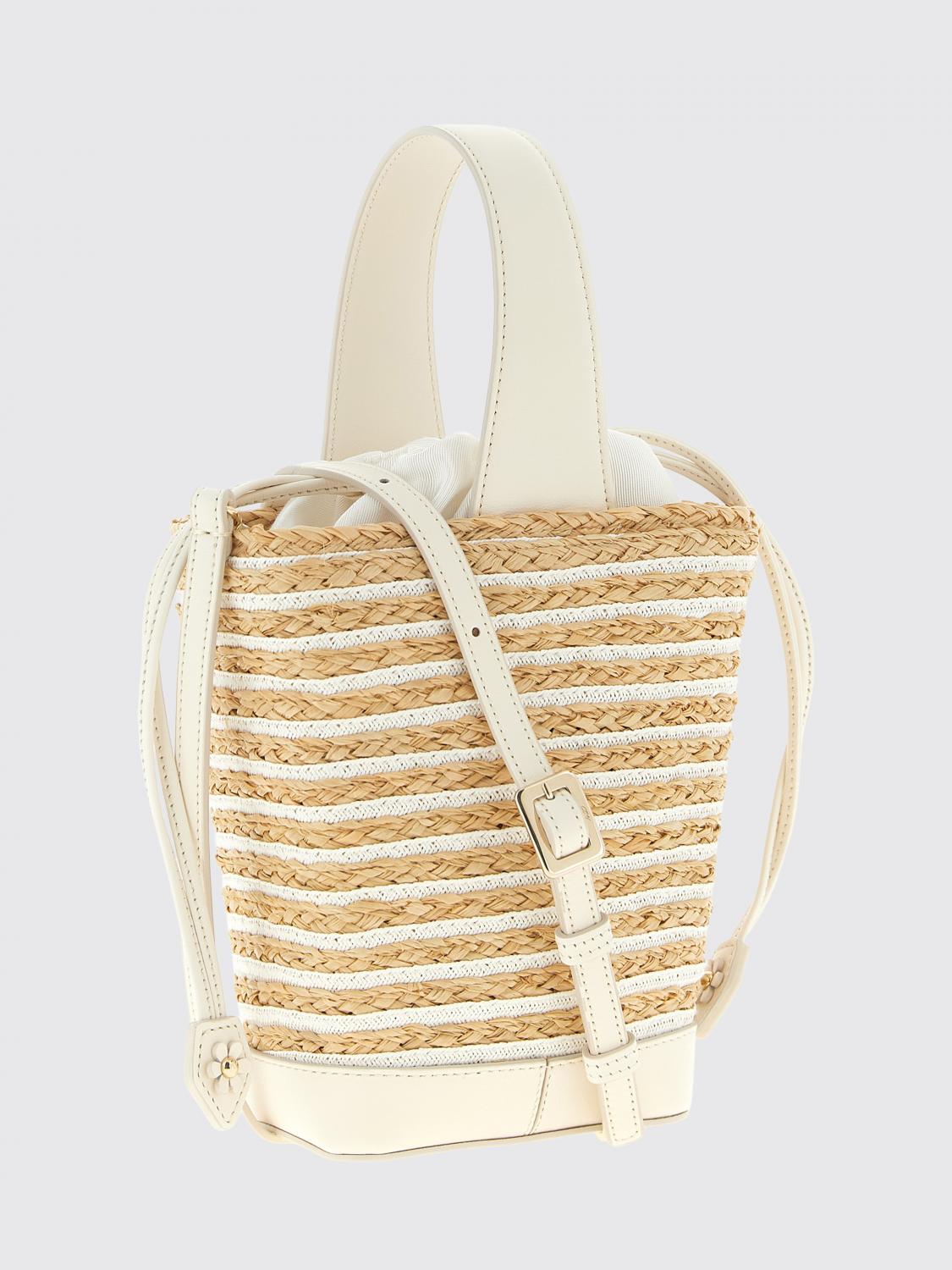 viv' skate raffia and leather bag with jewel buckle