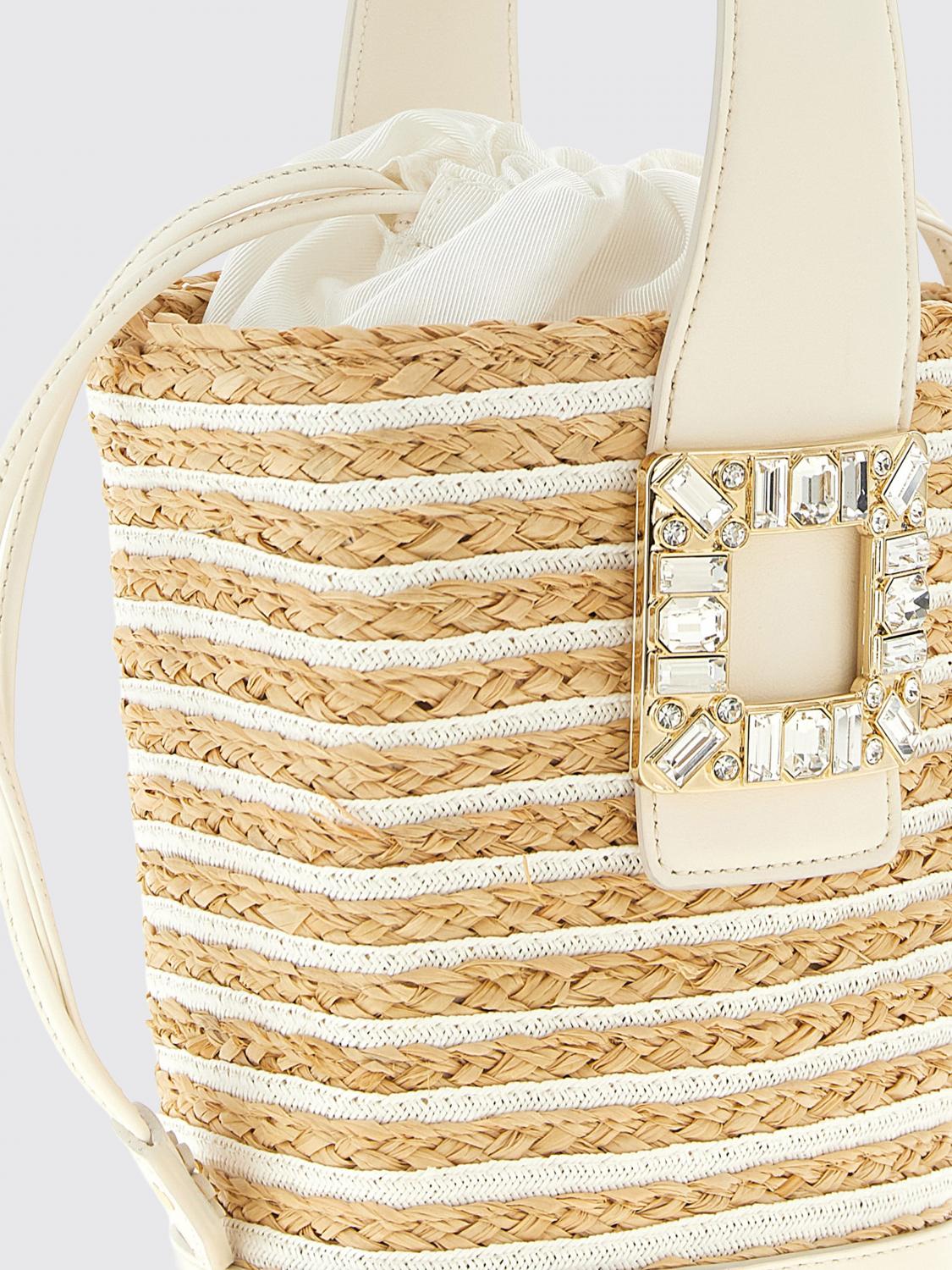 viv' skate raffia and leather bag with jewel buckle