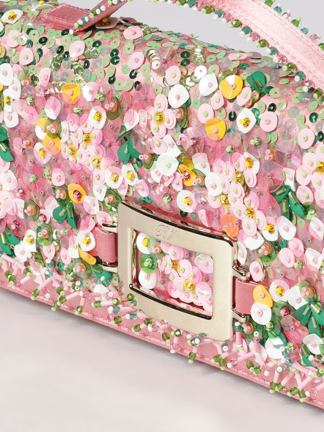 belle vivier satin clutch with embroidered sequins