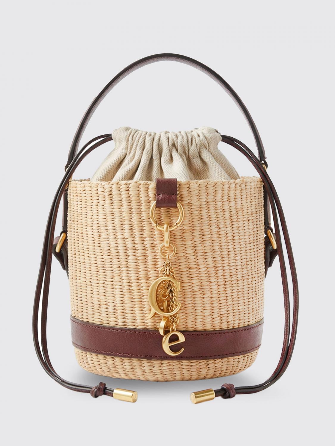 charms raffia and leather bucket bag chloé