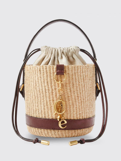 charms raffia and leather bucket bag chloé