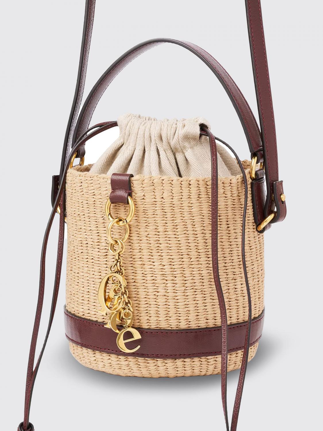 charms raffia and leather bucket bag chloé
