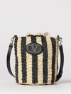striped crochet raffia bucket bag