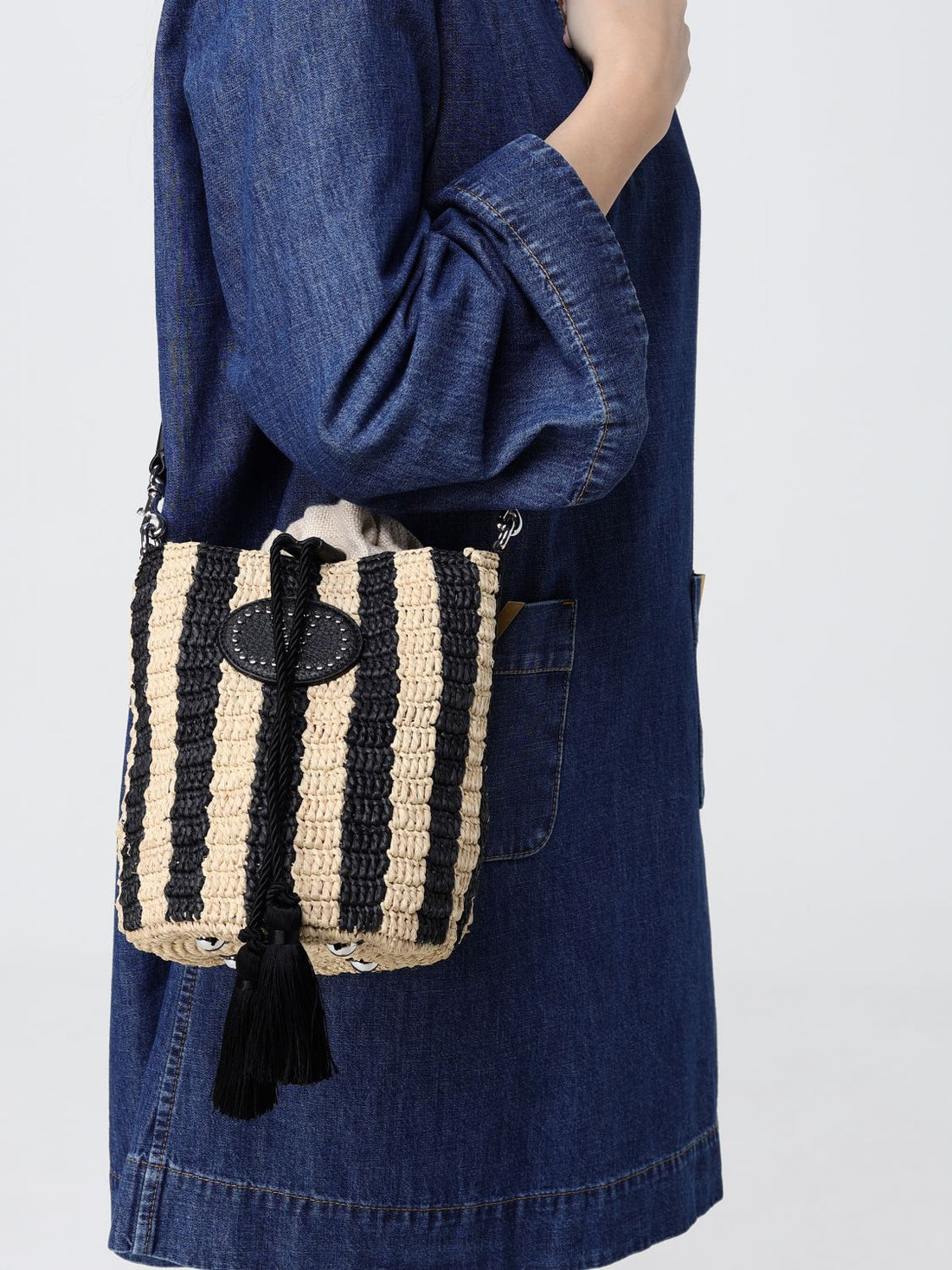 VALENTINO GARAVANI OS striped crochet raffia bucket bag
