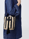 striped crochet raffia bucket bag