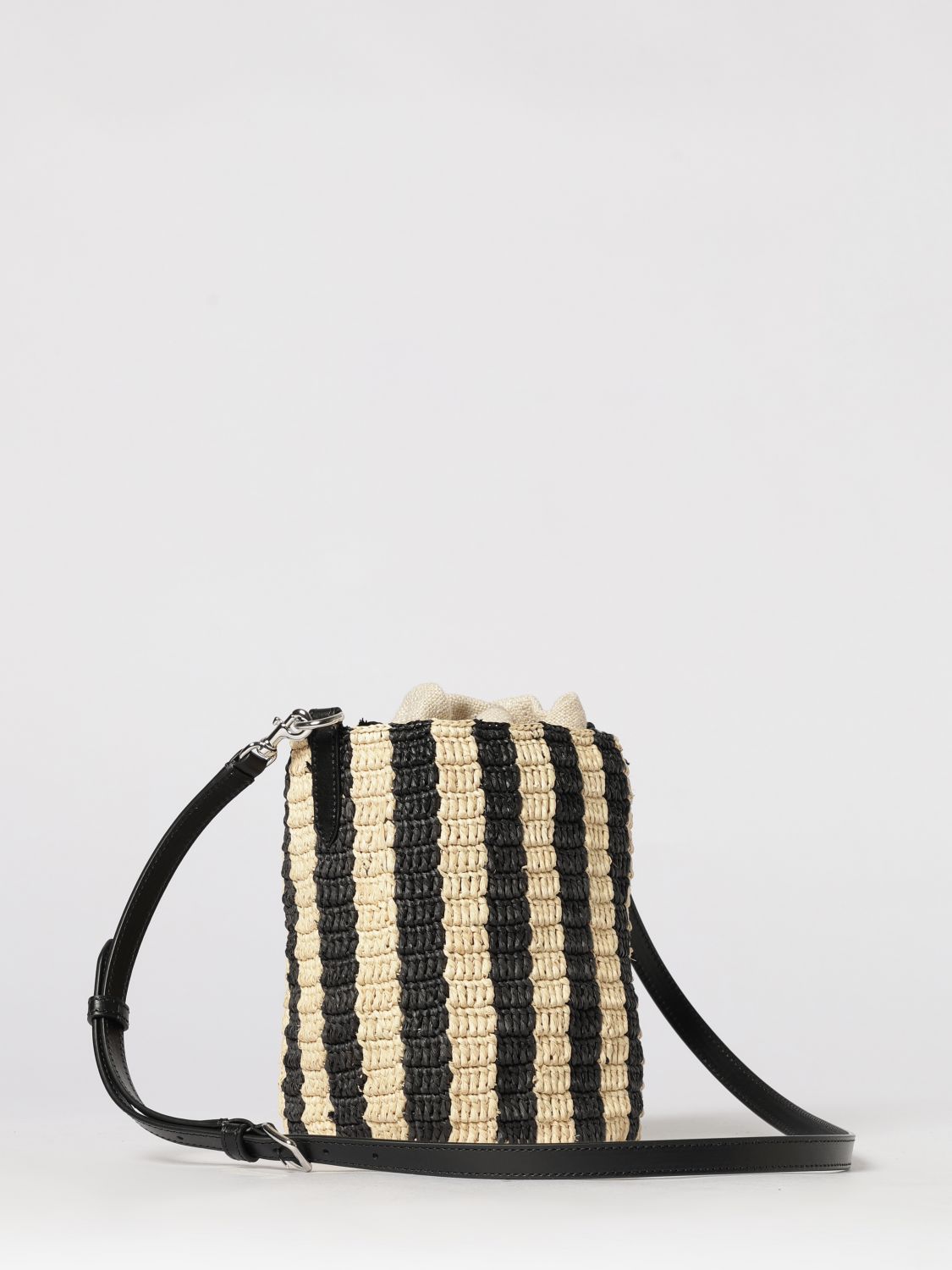 striped crochet raffia bucket bag