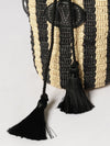striped crochet raffia bucket bag