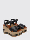 chloé high wedge sandals in calfskin leather with embroidered logo and strap